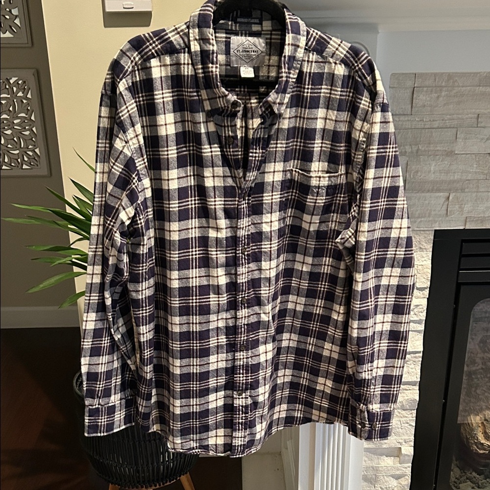 At John’s Bay Navy and White Plaid Shirt